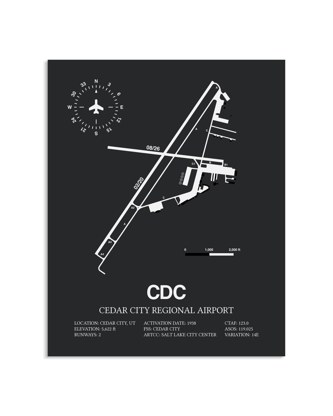 Gray Framed Cedar City Regional Airport layout wall art poster