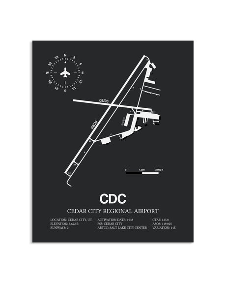 Gray Framed Cedar City Regional Airport layout wall art poster