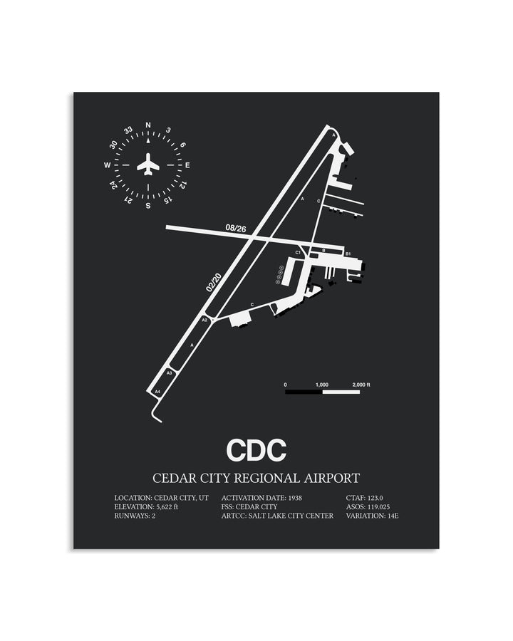 Gray Framed Cedar City Regional Airport layout wall art poster