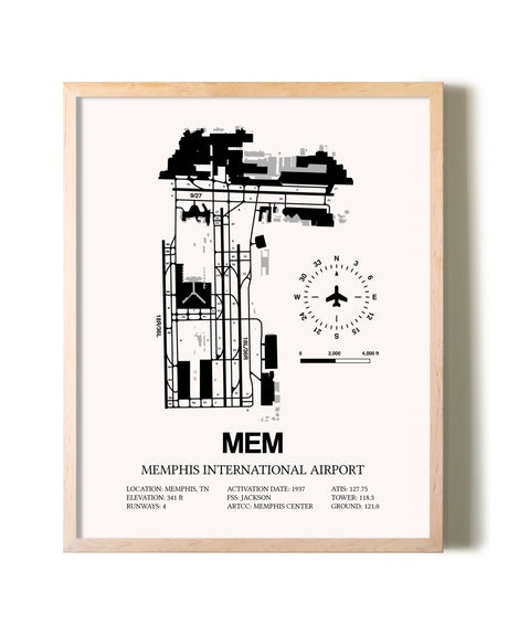 Memphis International Airport framed wall art in white frame