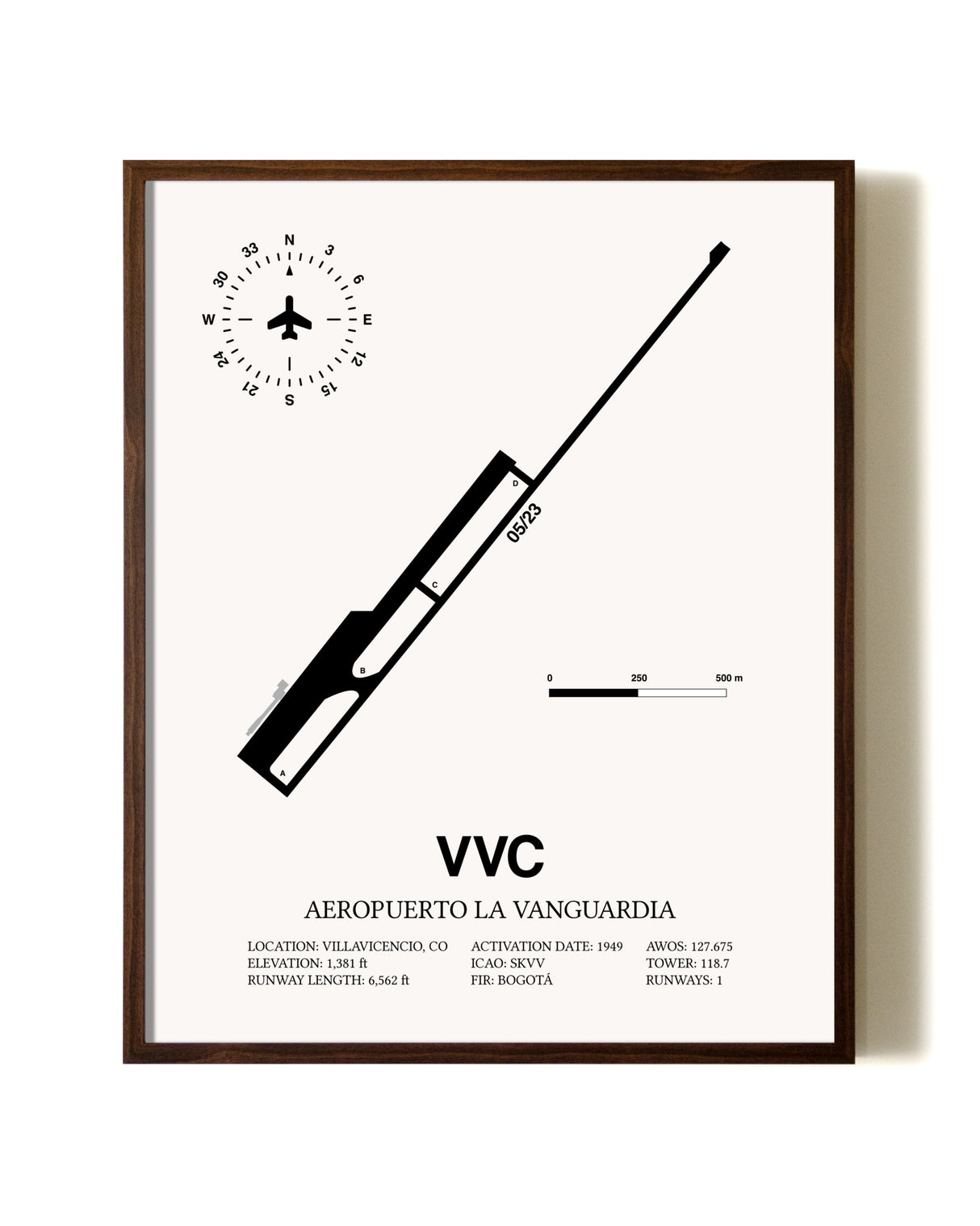 Aeropuerto La Vanguardia aviation print in walnut frame