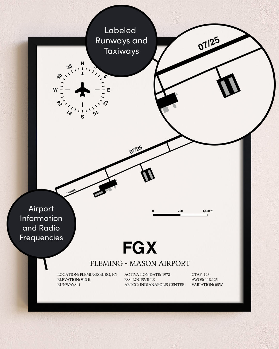 Framed Fleming-Mason Airport layout wall art poster