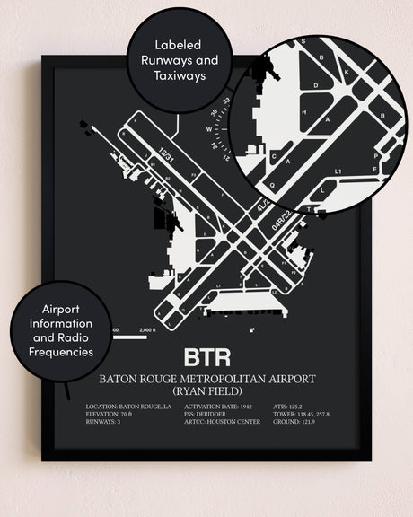 Baton Rouge Metropolitan Airport (Ryan Field) poster size comparison chart