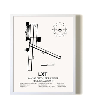 Kansas City / Lee's Summit Regional Airport airport map poster in oak frame