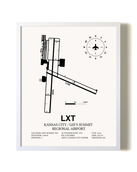 Kansas City / Lee's Summit Regional Airport airport map poster in oak frame