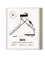 Middle Georgia Regional Airport airport map poster in oak frame