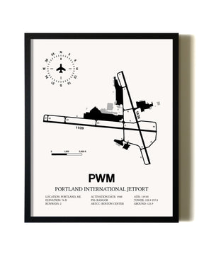 Framed Portland International Jetport wall art poster in black frame