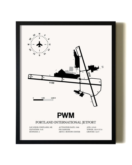 Framed Portland International Jetport wall art poster in black frame