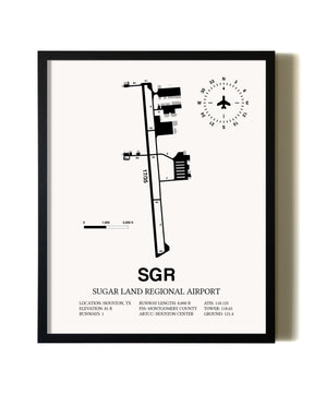 Framed Sugar Land Regional Airport wall art poster in black frame