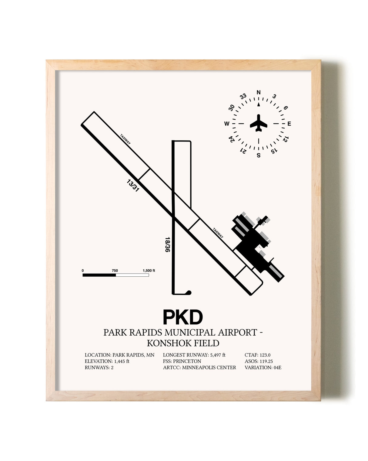Park Rapids Municipal Airport-Konshok Field framed wall art in white frame