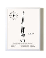 Huntsville Municipal Airport airport map poster in oak frame