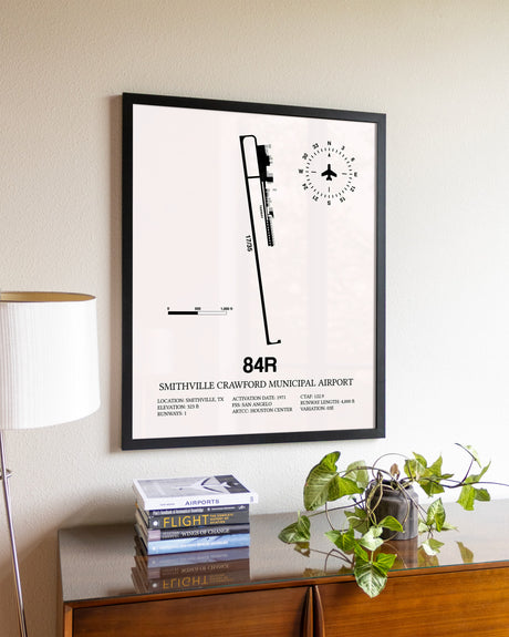 Smithville Crawford Municipal Airport aviation wall décor in black wood frame