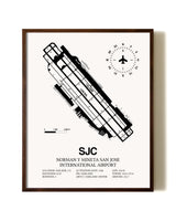 San Jose Mineta International Airport aviation print in walnut frame