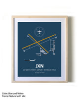 Jackson County Airport/Reynolds Field framed print in natural wood frame with mat