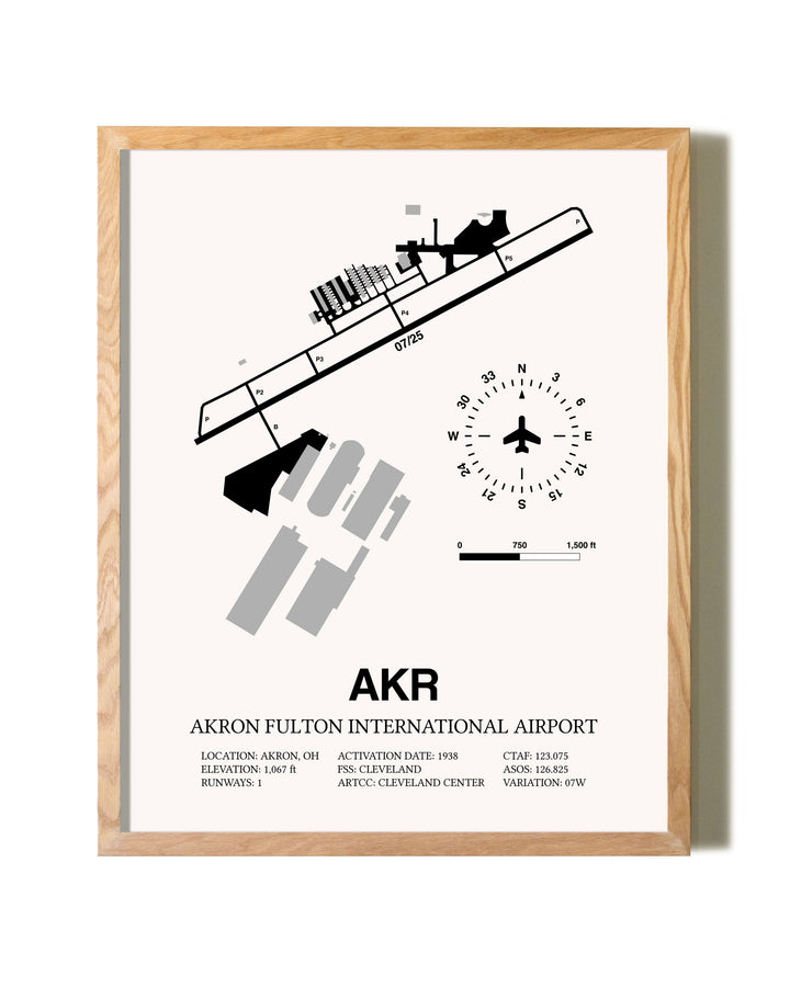Akron Fulton International Airport framed print in natural wood frame