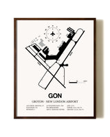 Groton-New London Airport aviation print in walnut frame