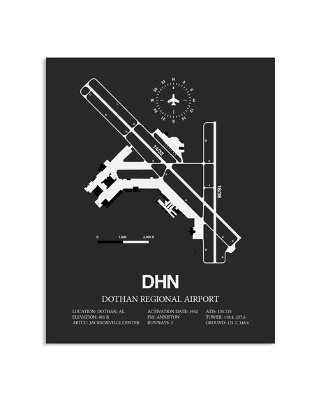 Gray Framed Dothan Regional Airport layout wall art poster