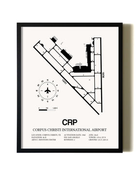 Framed Corpus Christi International Airport wall art poster in black frame