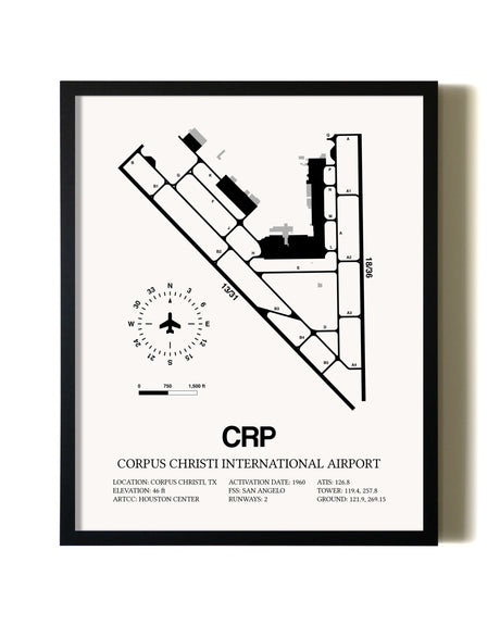 Framed Corpus Christi International Airport wall art poster in black frame