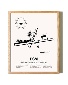 Fort Smith Regional Airport framed print in natural wood frame