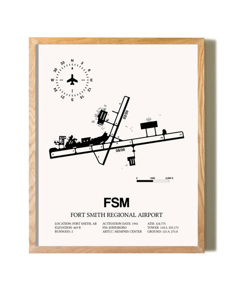 Fort Smith Regional Airport framed print in natural wood frame