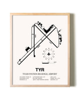 Tyler Pounds Regional Airport framed wall art in white frame