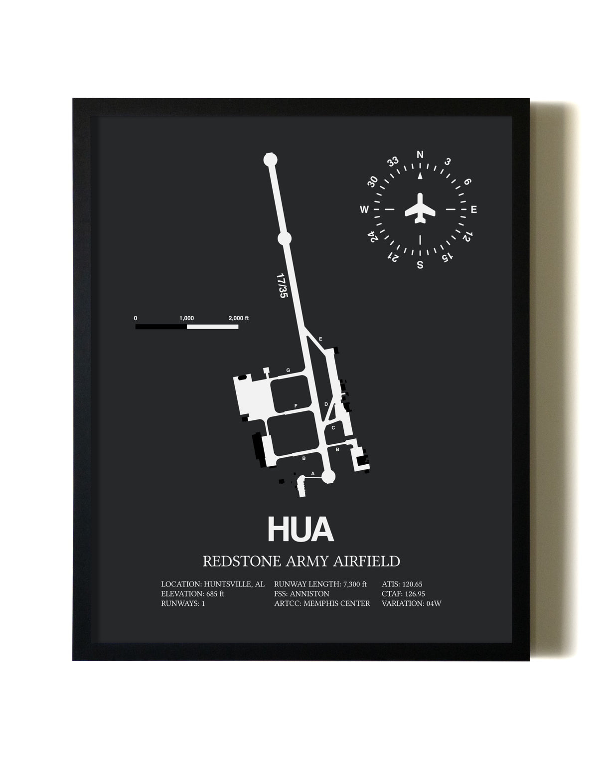 Unframed Redstone Army Airfield map print poster