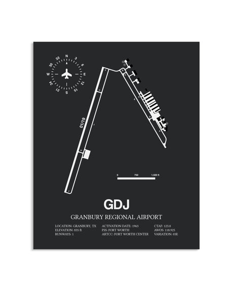 Gray Framed Granbury Regional Airport layout wall art poster