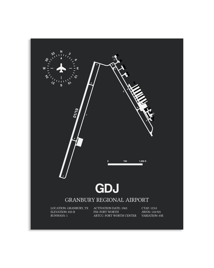 Gray Framed Granbury Regional Airport layout wall art poster