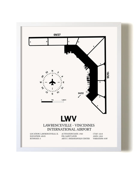 Lawrenceville-Vincennes International Airport airport map poster in oak frame