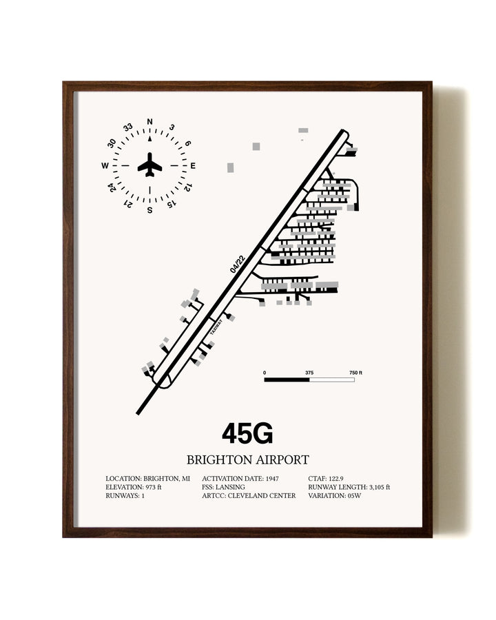 Brighton Airport aviation print in walnut frame
