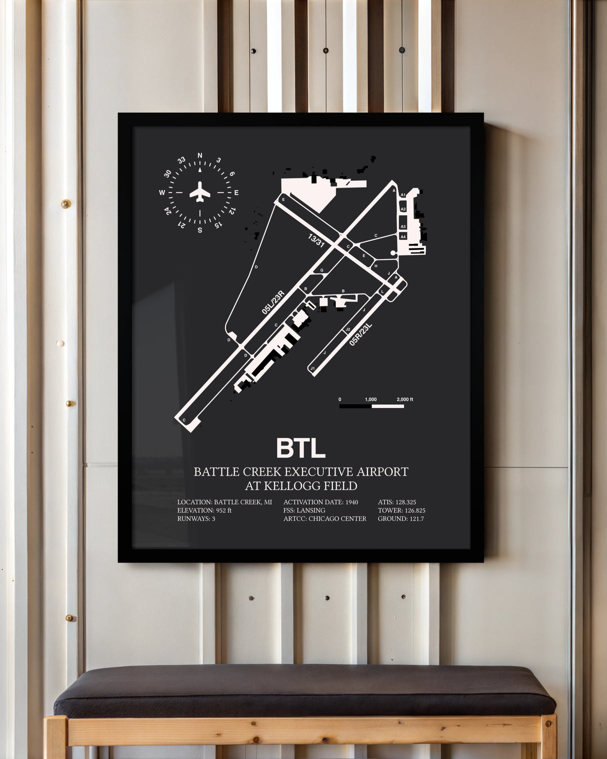 Frame color options for Battle Creek Executive Airport At Kellogg Field Wall Art