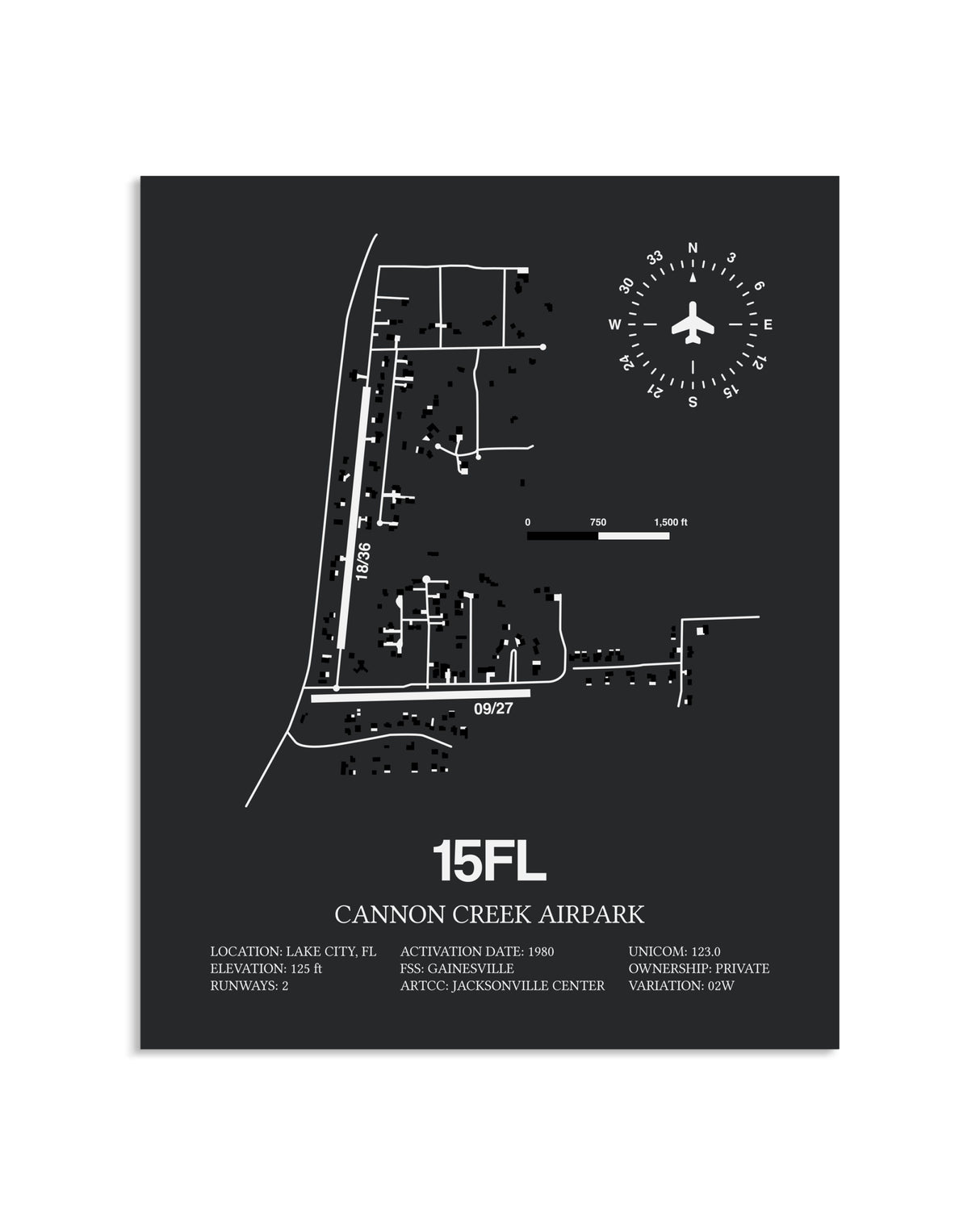Gray Framed Cannon Creek Airpark layout wall art poster