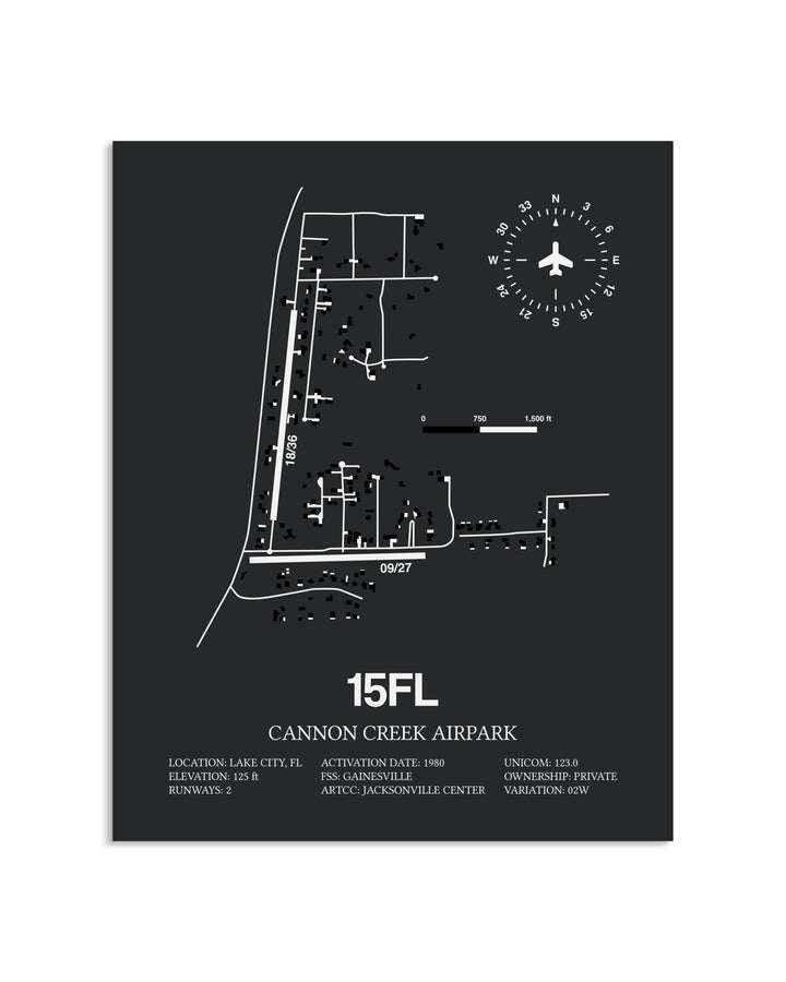 Gray Framed Cannon Creek Airpark layout wall art poster