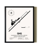Framed Marshfield Municipal Airport-George Harlow Field wall art poster in black frame