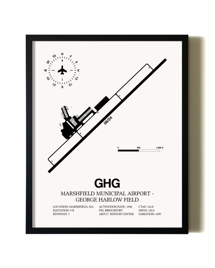 Framed Marshfield Municipal Airport-George Harlow Field wall art poster in black frame
