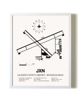 Jackson County Airport / Reynolds Field airport map poster in oak frame
