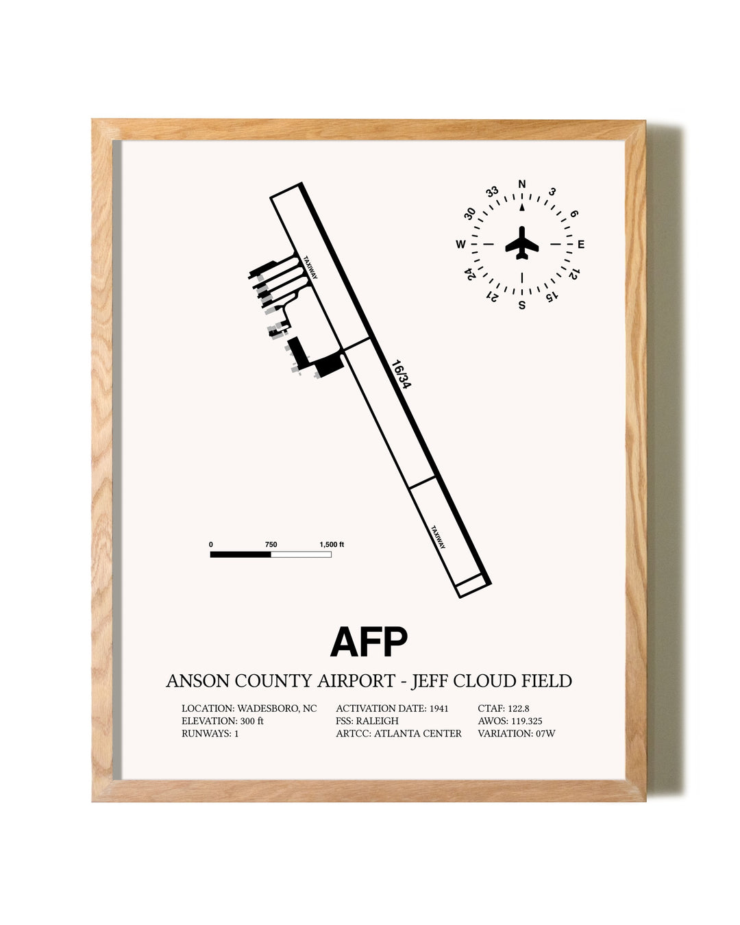 Anson County Airport - Jeff Cloud Field framed print in natural wood frame