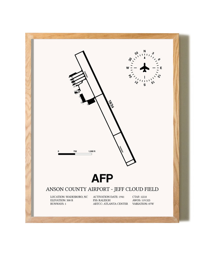 Anson County Airport - Jeff Cloud Field framed print in natural wood frame