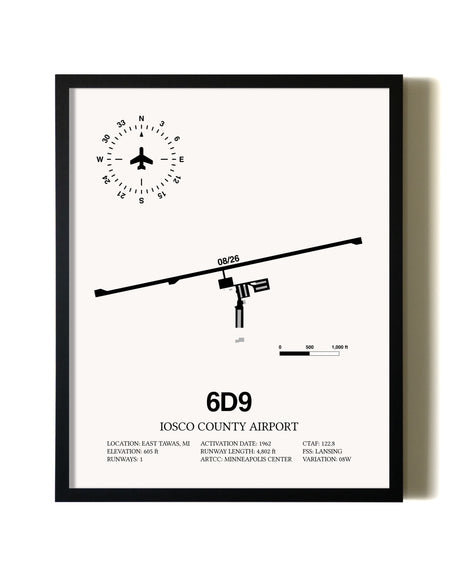 Framed Iosco County Airport wall art poster in black frame