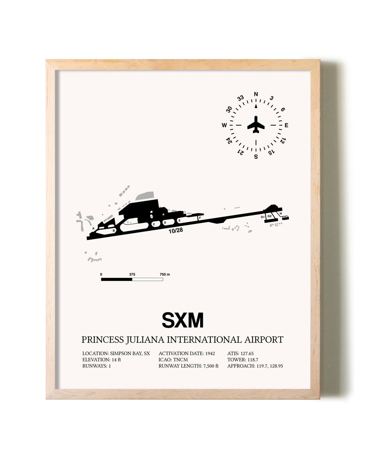Princess Juliana International Airport framed wall art in white frame