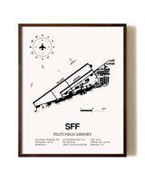 Felts Field Airport aviation print in walnut frame