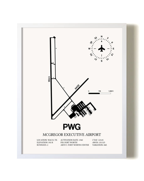 McGregor Executive Airport airport map poster in oak frame