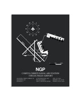 Gray Framed Corpus Christi Naval Air Station (Truax Field) Airport layout wall art poster