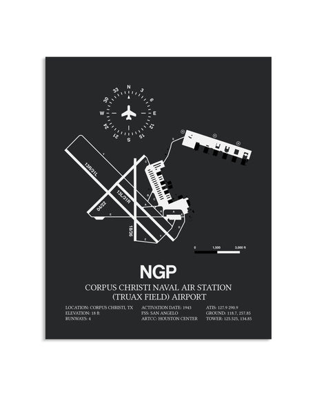 Gray Framed Corpus Christi Naval Air Station (Truax Field) Airport layout wall art poster
