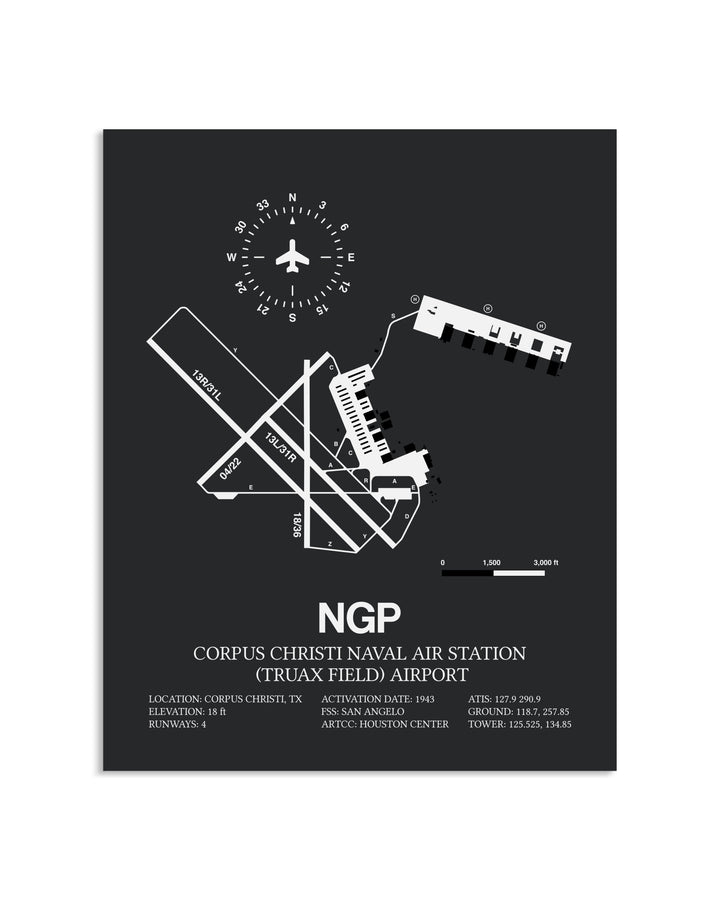 Gray Framed Corpus Christi Naval Air Station (Truax Field) Airport layout wall art poster