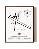 Greenville Municipal Airport aviation print in walnut frame