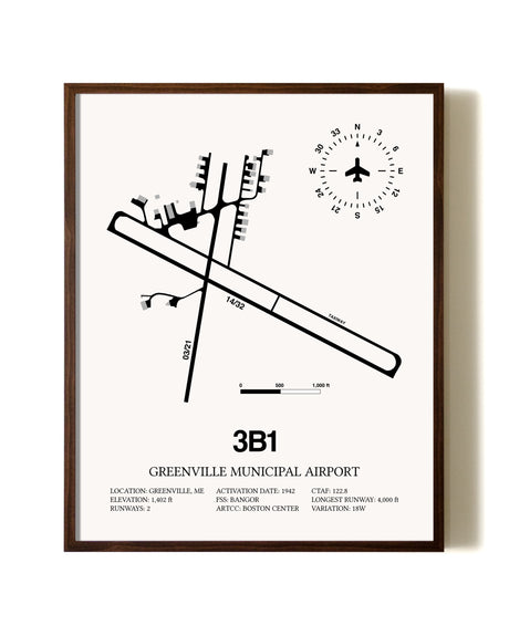 Greenville Municipal Airport aviation print in walnut frame