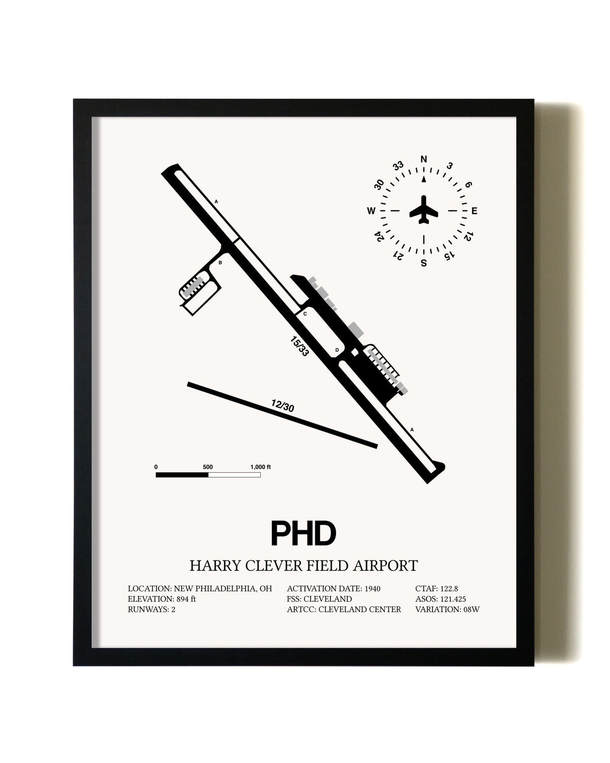 Framed Harry Clever Field Airport wall art poster in black frame