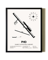 Framed Harry Clever Field Airport wall art poster in black frame